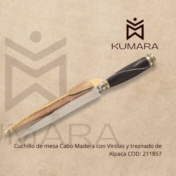 Cuchillo de mesa Cabo Madera con Virolas y treznado de Alpaca