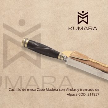 Cuchillo de mesa Cabo Madera con Virolas y treznado de Alpaca