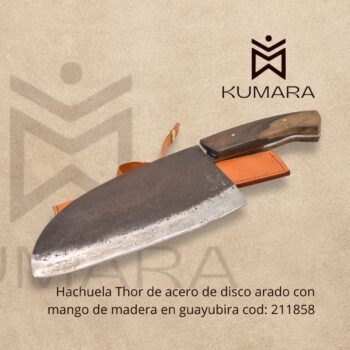 Hachuela Thor de acero de disco arado con mango de madera en guayubira