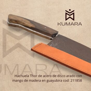 Hachuela Thor de acero de disco arado con mango de madera en guayubira