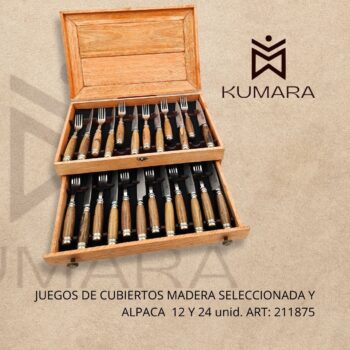 JUEGOS DE CUBIERTOS MADERA SELECCIONADA Y ALPACA  12 Y 24 Unid