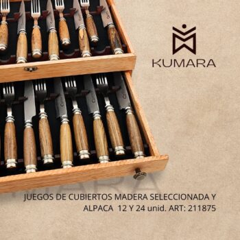 JUEGOS DE CUBIERTOS MADERA SELECCIONADA Y ALPACA  12 Y 24 Unid