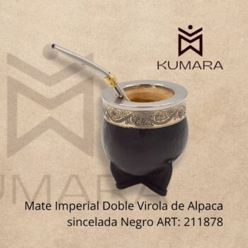 Mate Imperial Doble Virola de Alpaca cincelada Negro