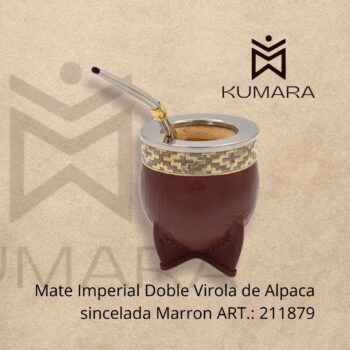 Mate Imperial Doble Virola de Alpaca cincelada Marrón